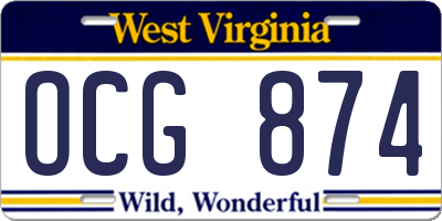 WV license plate OCG874