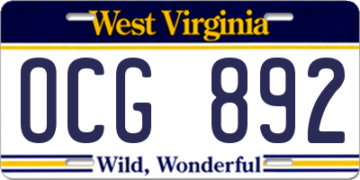 WV license plate OCG892