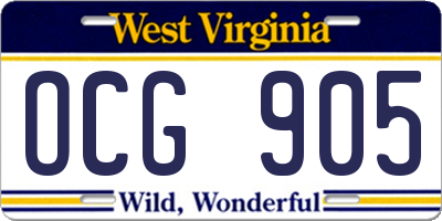 WV license plate OCG905
