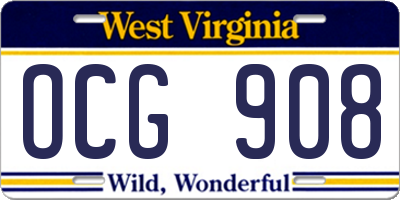 WV license plate OCG908
