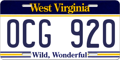 WV license plate OCG920