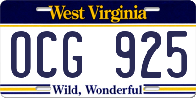 WV license plate OCG925