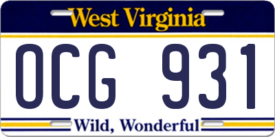 WV license plate OCG931