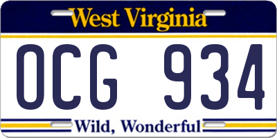 WV license plate OCG934