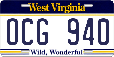 WV license plate OCG940