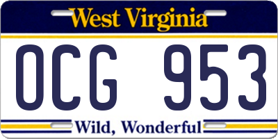 WV license plate OCG953