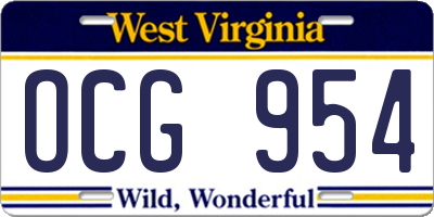 WV license plate OCG954