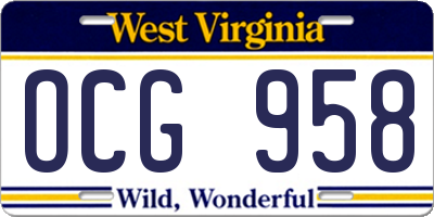 WV license plate OCG958