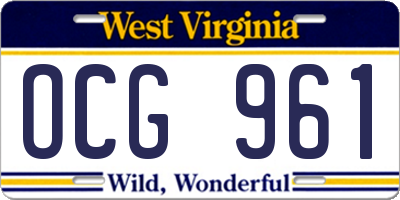 WV license plate OCG961