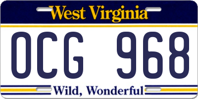 WV license plate OCG968