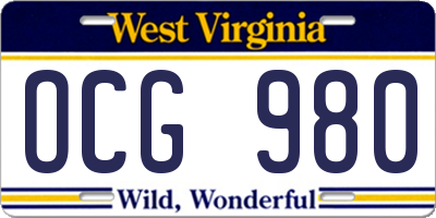 WV license plate OCG980