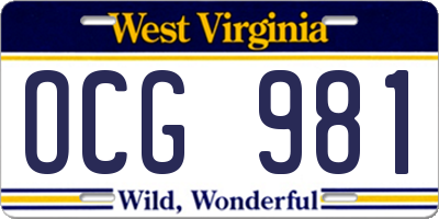 WV license plate OCG981