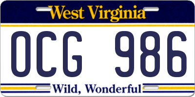 WV license plate OCG986