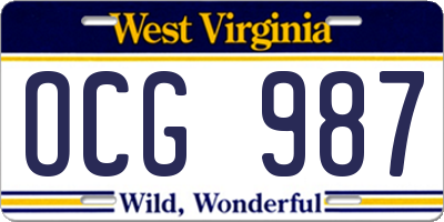 WV license plate OCG987