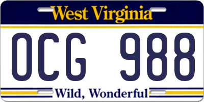 WV license plate OCG988