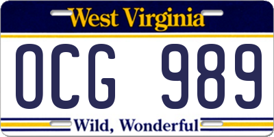 WV license plate OCG989