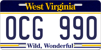 WV license plate OCG990