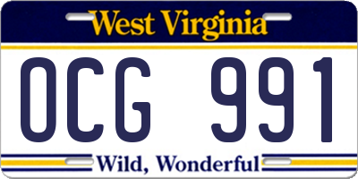 WV license plate OCG991