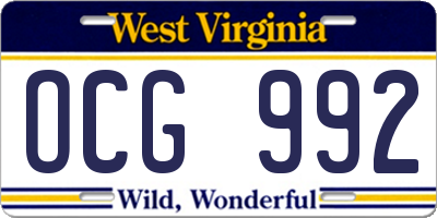 WV license plate OCG992