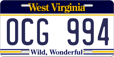 WV license plate OCG994