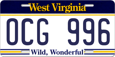 WV license plate OCG996