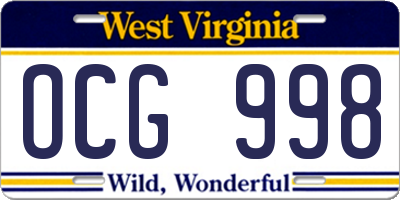 WV license plate OCG998