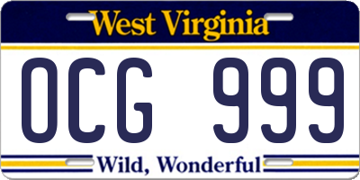 WV license plate OCG999