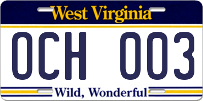 WV license plate OCH003