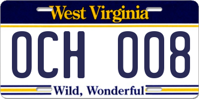 WV license plate OCH008