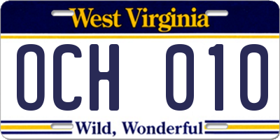 WV license plate OCH010