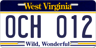 WV license plate OCH012