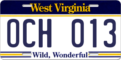 WV license plate OCH013
