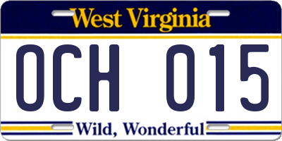 WV license plate OCH015