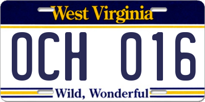 WV license plate OCH016