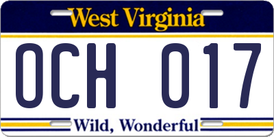 WV license plate OCH017