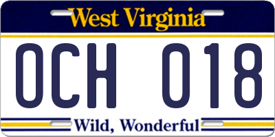 WV license plate OCH018