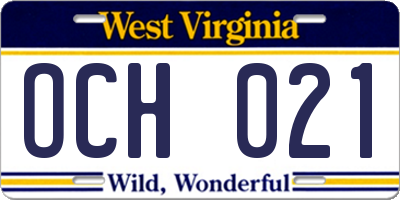 WV license plate OCH021