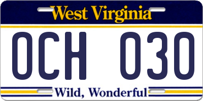 WV license plate OCH030
