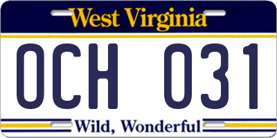 WV license plate OCH031
