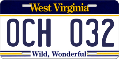 WV license plate OCH032