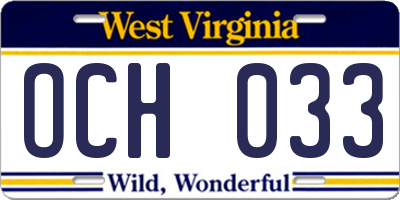 WV license plate OCH033