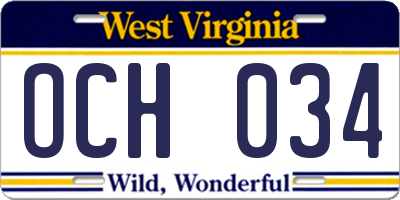 WV license plate OCH034