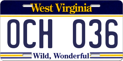 WV license plate OCH036