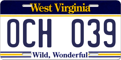 WV license plate OCH039
