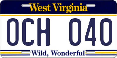 WV license plate OCH040