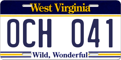 WV license plate OCH041