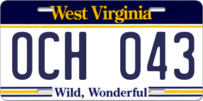 WV license plate OCH043