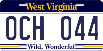 WV license plate OCH044