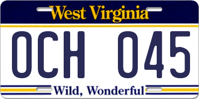 WV license plate OCH045