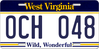 WV license plate OCH048